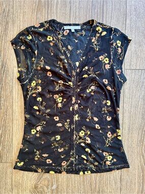 Daniel Rainn Black Floral Ruched V-Neck Top